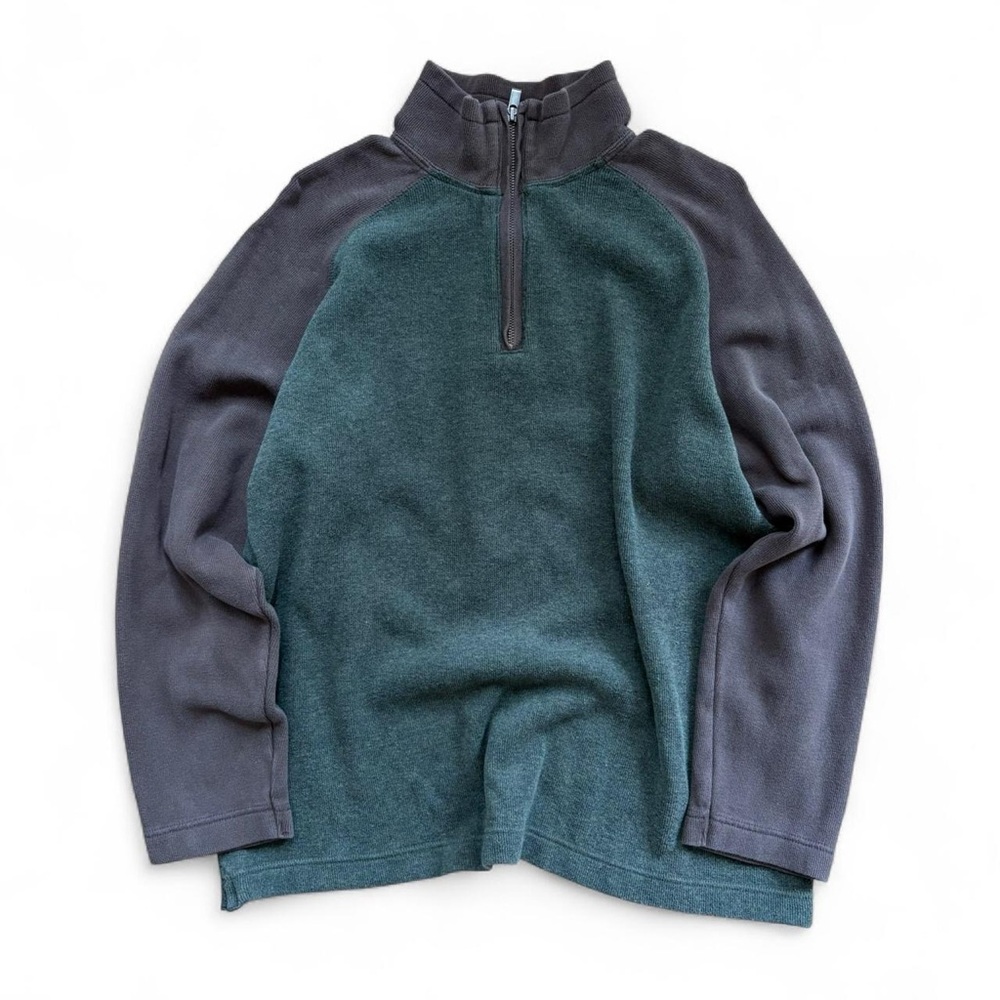 Men's Gap 1/4 Zip Mock Neck Sweater in Brown and Green Two-Tone